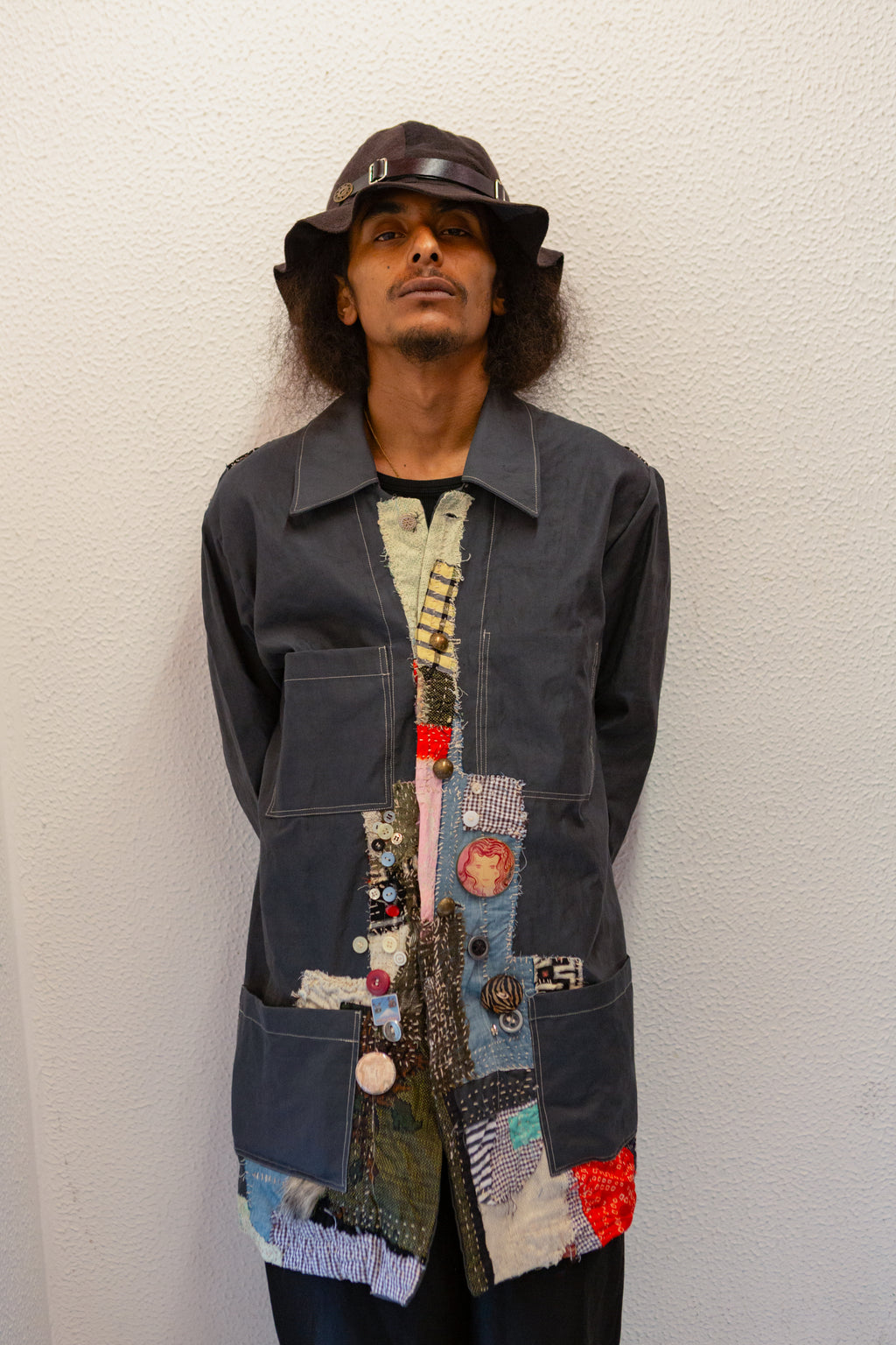 SS25 PATCH WORK HEMP GABARDINE HALF DOCTOR COAT