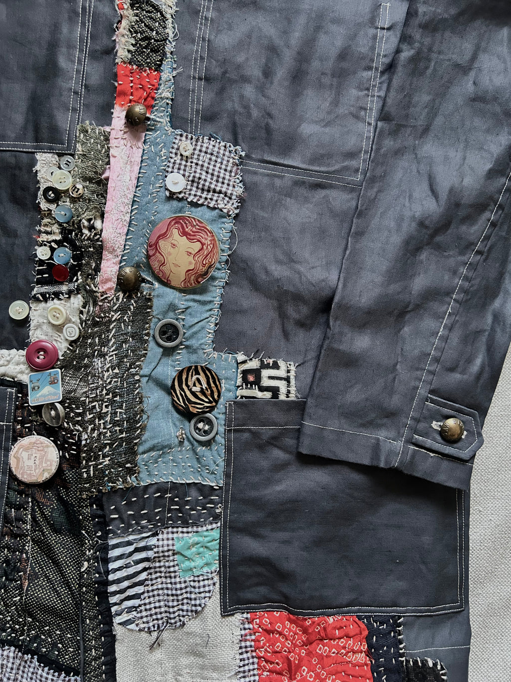 SS25 PATCH WORK HEMP GABARDINE HALF DOCTOR COAT