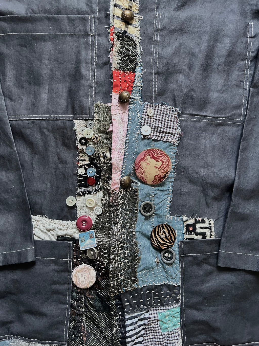 SS25 PATCH WORK HEMP GABARDINE HALF DOCTOR COAT