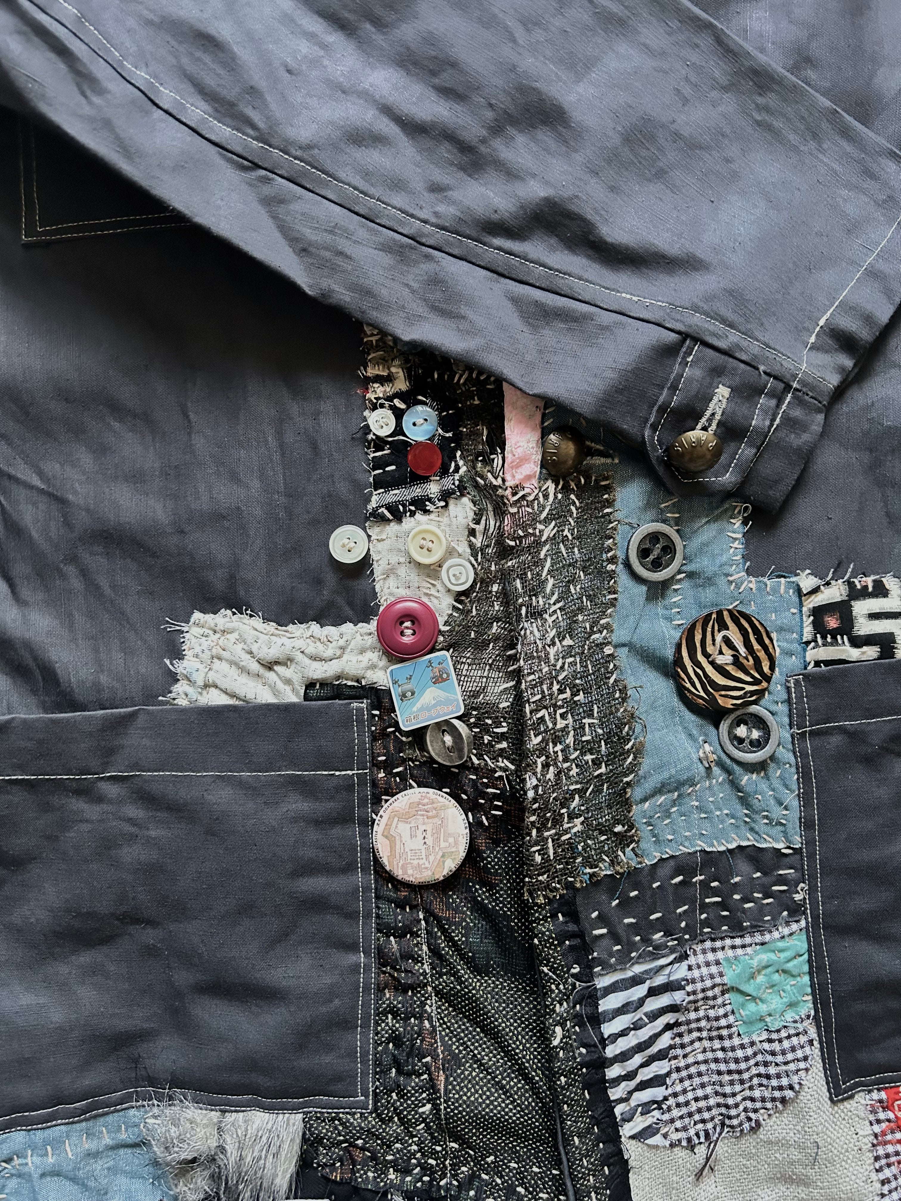 SS25 PATCH WORK HEMP GABARDINE HALF DOCTOR COAT