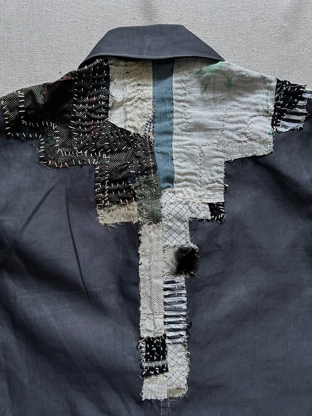 SS25 PATCH WORK HEMP GABARDINE HALF DOCTOR COAT